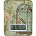MDF wooden table clock with glossy dial with LCD display